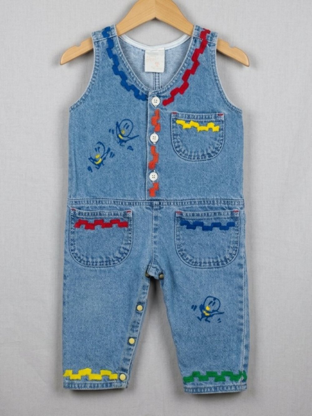 Vintage Dizzi Denim Embroidered Overalls Romper - Tag 12M (Fits 18-24 Months)